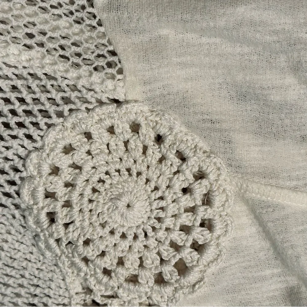Free People Marrakech Long Sleeve Crochet Embellished Boho Ivory Top Size S